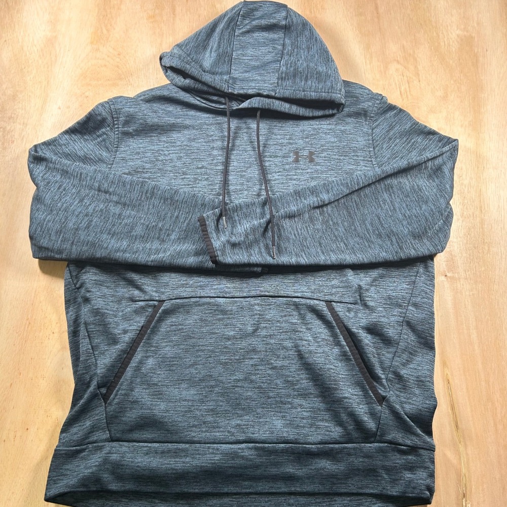 Under Armour Mens ColdGear Loose Fit Heathered Blue Fleece Hoodie Large